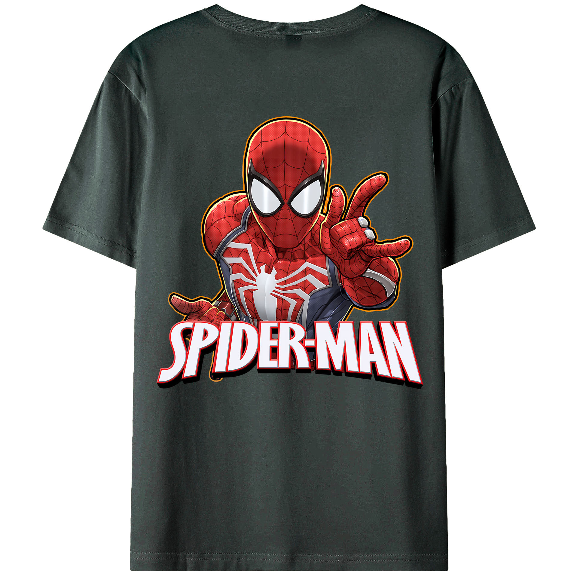 （画像用） Spider Man スパイダーマン 綿100％ メンズ半袖Tシャツ（バックプリント） 通気性